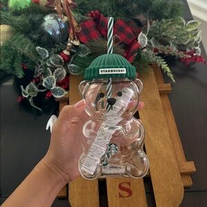 Starbucks Green-Capped Bear Glass with Straw